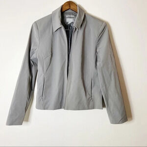 Vintage Stretch Blazer Jacket Gray Zip Up Size 8 Professional Preppy Office